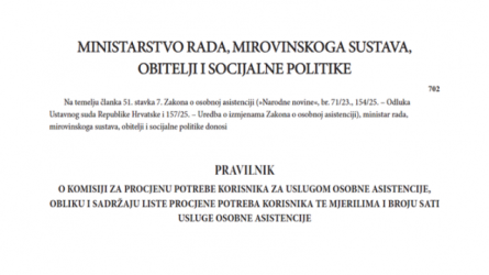Objavljen Pravilnik o Komisiji za procjenu potrebe korisnika za uslugom osobne asistencije