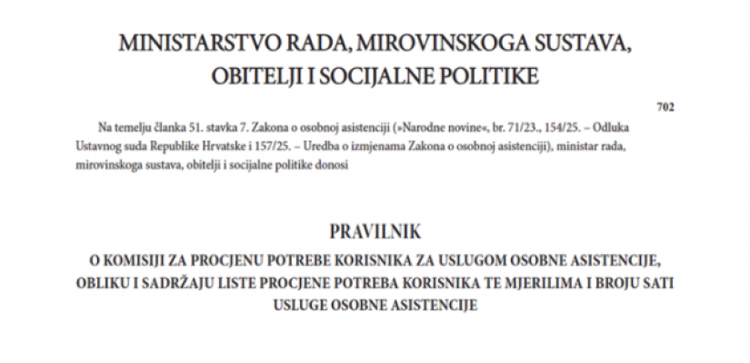 Objavljen Pravilnik o Komisiji za procjenu potrebe korisnika za uslugom osobne asistencije